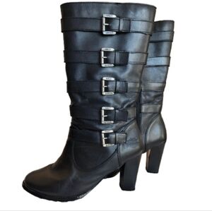 Harley-Davidson Leather Black Multi Buckle Zip Heeled Chillion Boot - Size 8.5
